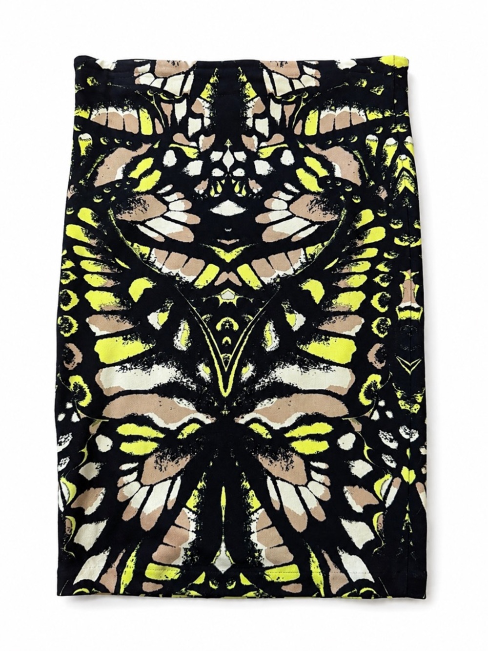 Alexander McQueen Black, Neon Yellow & Cream Butterfly-Print Pencil Skirt